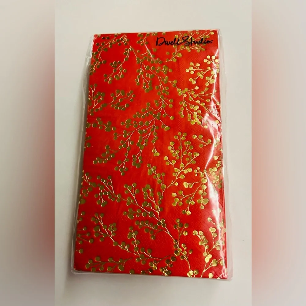 New 32 Guest Towels Red and Gold Foil Flowers Dwell Studios